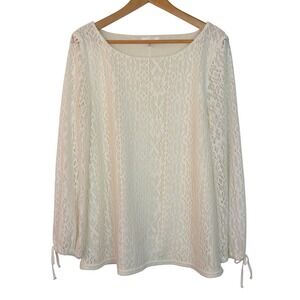 Lauren Conrad Womens Long Sleeve Lace Blouse Top Size Medium Ivory Tie Cuff Boho
